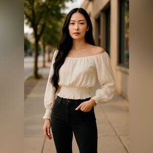 Dance & Marvel Cream Top with Tan Dots